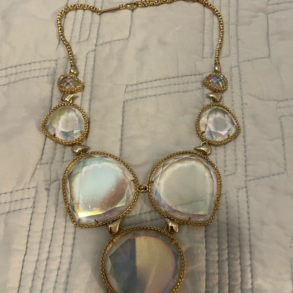 Gold-Tone Iridescent clear Statement Necklace
